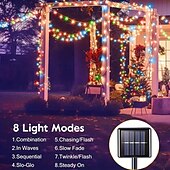 abordables Luces de cuerda solar-Cadena de luces de fuegos artificiales solares de 6 m y 200 ledes, IP65, resistente al agua, 8 modos, luces de hadas de árbol de Navidad multicolor para decoración interior y exterior del jardín del hogar, 1 unidad