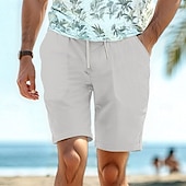 baratos Feriado-Homens Calção Shorts de linho Shorts de verão Bolsos Com Cordão Cintura elástica Tecido Conforto Respirável Curto Casual Diário Feriado Moda Estilo Clássico Preto Branco