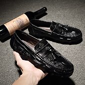 billige Semi-formell-burgunder loafers med krokodillemønster for menn med duskdetalj og sklisikker såle - luksuriøse slip-on sko for fritids- og formell bruk