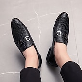 cheap Semi-Formal-Men&#039;s Red Crocodile-Embossed Faux Leather Loafers – Luxury Slip-On Shoes with Sleek Metal Buckle Accent for Formal and Business Wear