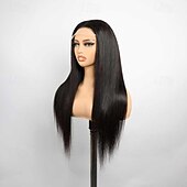economico Parrucche lace front capelli veri-Parrucche in pizzo con cerniera sostituibile trasparente 13x4, capelli umani, attaccatura dei capelli pre-pizzicata, densità 150 per donne nere, colore nero naturale