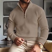 economico maglione pullover da uomo-Per uomo Felpa Maglione con zip Maglioni con zip a un quarto A coste Grosso Maglia Classico Mezza Zip Tinta unica Colletto alla coreana Elegante Vintage Formale Interni Abbigliamento Rimborsate