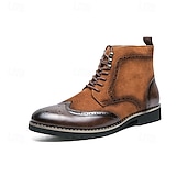 abordables Bottes habillées-bottines en cuir et daim synthétique marron pour hommes avec détails brogue, design à bout d&#039;aile et semelle robuste - chaussures décontractées et formelles de style vintage