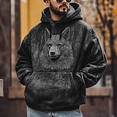 economico Felpe da Caccia-Per uomo Lupo Felpe con cappuccio Felpa Moda Cool Manica Lunga Girocollo Feste Ferie Abbigliamento casual alla moda Nero Marrone Coulisse Autunno Inverno progettista