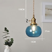 economico Luci a sospensione-lampada a sospensione in vetro soffiato blu bagno lampada a sospensione in vetro verde lampada a sospensione a sfera in vetro trasparente rigato lampada a isola zucca vintage 85-265v