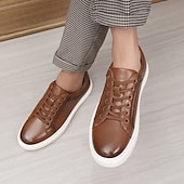 economico Sneakers da uomo-sneakers da uomo in similpelle intrecciata marrone - design casual con lacci e comoda suola bianca per l&#039;uso quotidiano