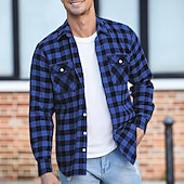 levne flanelové košile-Pánské Košile Flanelová košile Overshirt Pléd Venkovní ulice Bílá Rubínově červená Vodní modrá Fialová Dlouhý rukáv Zima Jaro &amp; podzim Oblečení
