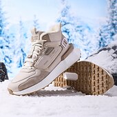 economico Sneakers da uomo-sneakers alte invernali da uomo con fodera in pelliccia sintetica – caldi stivali da neve con lacci per attività all&#039;aperto, suola impermeabile e antiscivolo, elegante design beige