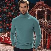 preiswerte Herrenpullover-Herren Pullover Strickpullover Gerippt Stricken Standard Strick Glatt Rollkragen Modisch Brautkleider schlicht Urlaub Freizeitskleidung Bekleidung Herbst Winter Kamel Wein S M L