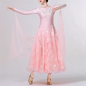 voordelige Ballroom danskleding-Ballroomdansen Kleding Gesplitst Kristallen / Bergkristallen Pailletten Dames Prestatie Feest Lange mouw Netstof Spandex Organza