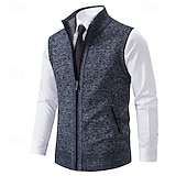 baratos suéter cardigã masculino-Homens Vestido Suéter Sueter Cardigan Suéter com zíper Suéter de malha Estriado Tricotar Padrão Zip Up Bolsos laterais Côr Sólida Moda Clássico Roupa Diária Encontro Roupa Outono &amp; inverno Preto