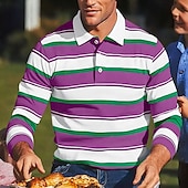 economico Polo da rugby da uomo-Per uomo Blocco di colori A righe Polo da Rugby Manica Lunga Magliette polo Bavero Classico Moda Stampa 3D Moderno Casuale Sportivo Righe Autunno Inverno Giallo Rosso Viola