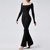 billiga Set och One-Pieces-Dam Jumpsuit Träningsdräkt Onesie Utsvängda byxben Ensfärgat Kroppsdräkt Byxdress Svart Kaffe Yoga Kondition Gymträning Andningsfunktion Mjuk Långärmad Sport Sportkläder Elastisk Smal