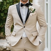 cheap Wedding Suits-Men&#039;s Wedding Party Suits Black Tie Tuxedos Fashion Summer Solid Colored Standard Fit 2 Piece Single Breasted One-button