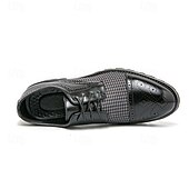 abordables Semi-formel-chaussures oxford pied-de-poule pour hommes - lacets en similicuir marron avec détails brogue et semelle robuste pour une tenue décontractée et formelle