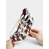 abordables Chaussures de danses latines-Chaussures de danse en treillis floral coloré pour femmes avec bout ouvert et devant à lacets - confortables et élégantes, parfaites pour la salle de bal, la performance ou la danse latine