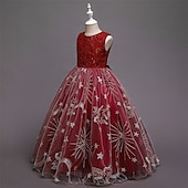abordables Robes de fête-Enfants Fille Robe de fête Etoile Sans Manches Utilisation Noël Anniversaire Maille Magnifique Doux Polyester Maxi robe soirée Robe Évasée Robe Trapèze Eté 4-12 ans Rose Claire Rouge Bleu