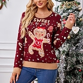 Недорогие Уродливые рождественские свитера-Пряничный человечек Уродливый Рождественский Свитер Pullover Джемпер Жен. Рождество Оригинальная обувь Веселая Трикотаж Зажигай Узор Взрослые Рождество Новый год Рождественский сочельник