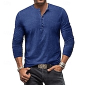 tanie Casualowa koszulka Henley-Męskie Koszula Henley Koszulka Koszulka z długim rękawem Równina Henley Ulica Urlop Długi rękaw Odzież 100% bawełna Zabytkowe Moda Podstawowy