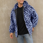 preiswerte Herrenjacken &amp; Herrenmäntel-Herren Winterjacke Fleecejacke Mantel aus Kunstpelz Täglich Urlaub warm Tasche Vlies Herbst Winter Leopard-Druck Modisch Strassenmode Mit Kapuze Standard Gelb Blau Grün Jacken