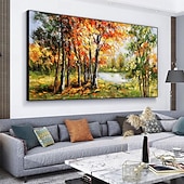 preiswerte Landschaftsgemälde-handgefertigtes Ölgemälde auf Leinwand, Wandkunst, Dekoration, moderne schöne Ahornwaldlandschaft für Wohnzimmer, Heimdekoration, gerolltes, rahmenloses, ungedehntes Gemälde