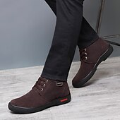 preiswerte Winter- und Schneestiefel-braune Winterstiefeletten aus Wildlederimitat mit Plüschfutter für Herren – warme Freizeitschuhe zum Schnüren für kaltes Wetter