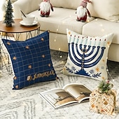 baratos Capa de almofada de férias-Capa de almofada decorativa feliz hanukkah 4 peças, capa de almofada quadrada macia, fronha para quarto, sala de estar, sofá, cadeira