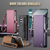 economico Cover Samsung-telefono Custodia Per Piegatura a Z 7 Z Fold 6 Copertura Posteriore Custodia Portafoglio con Supporto Con Cinturino da Polso con portapenne Retrò TPU PC
