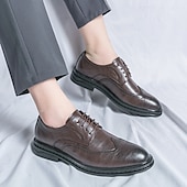 abordables Officiel-chaussures richelieu marron pour hommes avec bout d&#039;aile et semelle en caoutchouc - chaussures formelles classiques pour les affaires, le bureau et les événements spéciaux