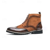 abordables Bottes habillées-bottines en cuir et daim synthétique marron pour hommes avec détails brogue, design à bout d&#039;aile et semelle robuste - chaussures décontractées et formelles de style vintage