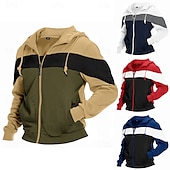 economico felpe con cappuccio da uomo di base-Per uomo Felpa con cappuccio Felpa con cappuccio a zip intera Bianco Rosso Blu marino Cachi Con cappuccio Color Block Collage Tasche Ufficio Sportivo Informale Streetwear Essenziale Informale