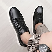 economico Sneakers da uomo-sneakers da uomo in similpelle intrecciata marrone - design casual con lacci e comoda suola bianca per l&#039;uso quotidiano