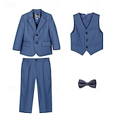 billiga Pojkes formella kostym-4 delar Ringbärarkostym Pojkar Barn Kostym Formell kostym Kavaj &amp; väst &amp; byxor &amp; slips Formell Fest Alla hjärtans dag Mode Häftig Ensfärgat Ficka Vit Vin Marinblå Polyester