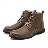 levne Kotníkové boty-pánské hnědé šněrovací kotníkové boty z umělé kůže s brogue detailem a robustní podrážkou – klasický a odolný outdoorový styl