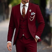 abordables Trajes semi-formales-De los hombres Boda Ropa de fiesta de noche Trajes Negro Burdeos Negocios Formal Color sólido Estándar Juego de 3 piezas Recto 2 botones