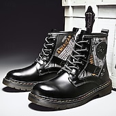 abordables Botas de combate-Botas de combate de piel sintética patentada para hombre: diseño con cordones de estilo militar con detalles de camuflaje, suela resistente para uso al aire libre y casual
