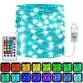 お買い得  USB電源-LEDストリングライト USB電源 5m-50LED/10m-100LED/12m-120LED マルチカラーフェアリーライト 色が変わる 4モード 防水銅線ライト リモートタイマー付き 屋内ガーデンパーティー用