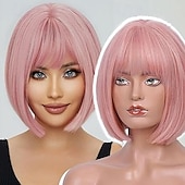 abordables Perruques Synthétiques Sans Bonnet-perruque bob avec frange perruques courtes bob pour femmes perruque synthétique courte résistante à la chaleur aspect naturel pour une utilisation quotidienne, une fête et un cosplay
