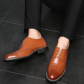 cheap Formal-Men&#039;s Classic Brown Brogue Oxford Dress Shoes – Faux Leather Lace-Up Formal Footwear for Office &amp; Events