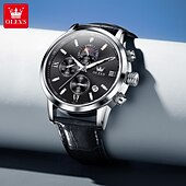 abordables Montres à quartz-OLEVS Hommes Montres à quartz Mode Affaires Montre Bracelet Affichage des phases de lune Lumineux Calendrier Chronographe Cuir Suivre