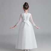 preiswerte Kleider für die Blumenmädchen-Blumenmädchenkleid Kinder Mädchen Prinzessinenkleid Leistung Hochzeit Party Elegant Schön Gitter Feste Farbe Langarm Rundhalsausschnitt Weinrot Weiß 4 Jahre +