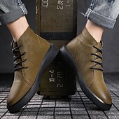 abordables Bottines-bottines décontractées en similicuir pour hommes avec design à lacets, semelle antidérapante confortable, parfaites pour un usage quotidien et des activités de plein air