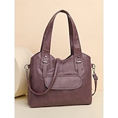 cheap Handbag &amp; Totes-Women&#039;s Vintage Brown Faux Leather Tote Bag with Dual Handles and Adjustable Crossbody Strap – Spacious and Stylish for Everyday Use