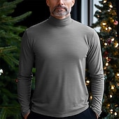 billige grunnleggende t-skjorter-Herre T skjorte Turtleneck skjorte Langermet skjorte Langermet Rullekrage Vår &amp; Vinter عادي Mote Designer Fritid Klassisk Gate Sport Ferie Lyseblå Marineblå Svart Topp T-skjorte for menn