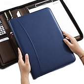 baratos Arrumação e Organização-bolsa de negócios de couro vegano portfólio de negócios com zíper padfolio tudo em um. capa protetora para tablet mais inteligente, slot para apresentação, calculadora, armazenamento de cartão, bloco