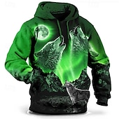 economico felpe 3d da uomo-Per uomo Lupo Stampa 3D Felpa con Cappuccio Felpa con cappuccio Felpe con cappuccio Manica Lunga Felpa con cappuccio Con Cappuccio Moda Vacanza Lavoro Abbigliamento quotidiano Grigio verde Bianco e