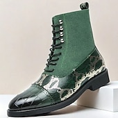 abordables Bottes habillées-bottines de luxe vertes pour hommes | similicuir à motif serpent avec bout en relief crocodile et design à lacets