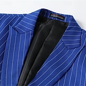 abordables Blazers Clásicos para Hombres-Hombre chaqueta Negocio Fiesta de Cóctel Fiesta de Boda Moda Casual Primavera &amp; Otoño Poliéster Rayas Bolsillo Botones Cómodo Botonadura Doble Chaqueta de sport Azul Piscina Morado Naranja