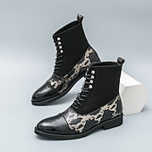 abordables Bottes habillées-bottines de luxe vertes pour hommes | similicuir à motif serpent avec bout en relief crocodile et design à lacets