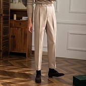 levne Štíhlý-Pánské Kalhoty Oblekové Kalhoty Neapol Kalhoty chinos Kapsy Knoflíky Jednobarevné Pohodlné Formální Párty Práce Módní Klasický styl Tmavě šedá Meruňková Lehce elastické